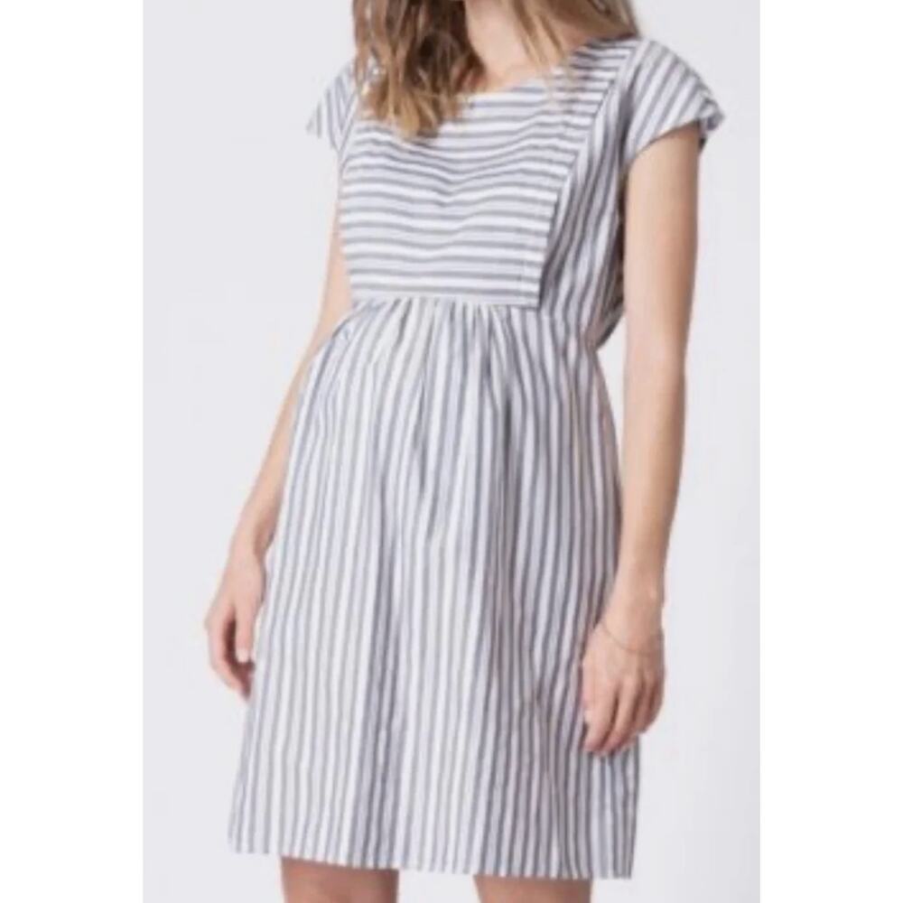 Seraphine Blue White Striped Nursing Dress 6 Pockets Coastal Cottage Americana